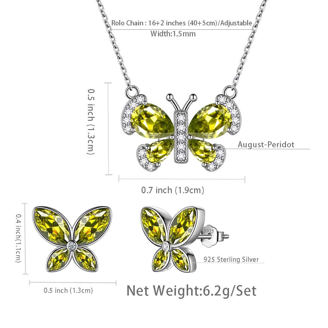 women butterfly jewelry sets 3pcs pendant necklaces stud earrings sterling silver ATDS0090 aurora tears jewelry August Peridot 4